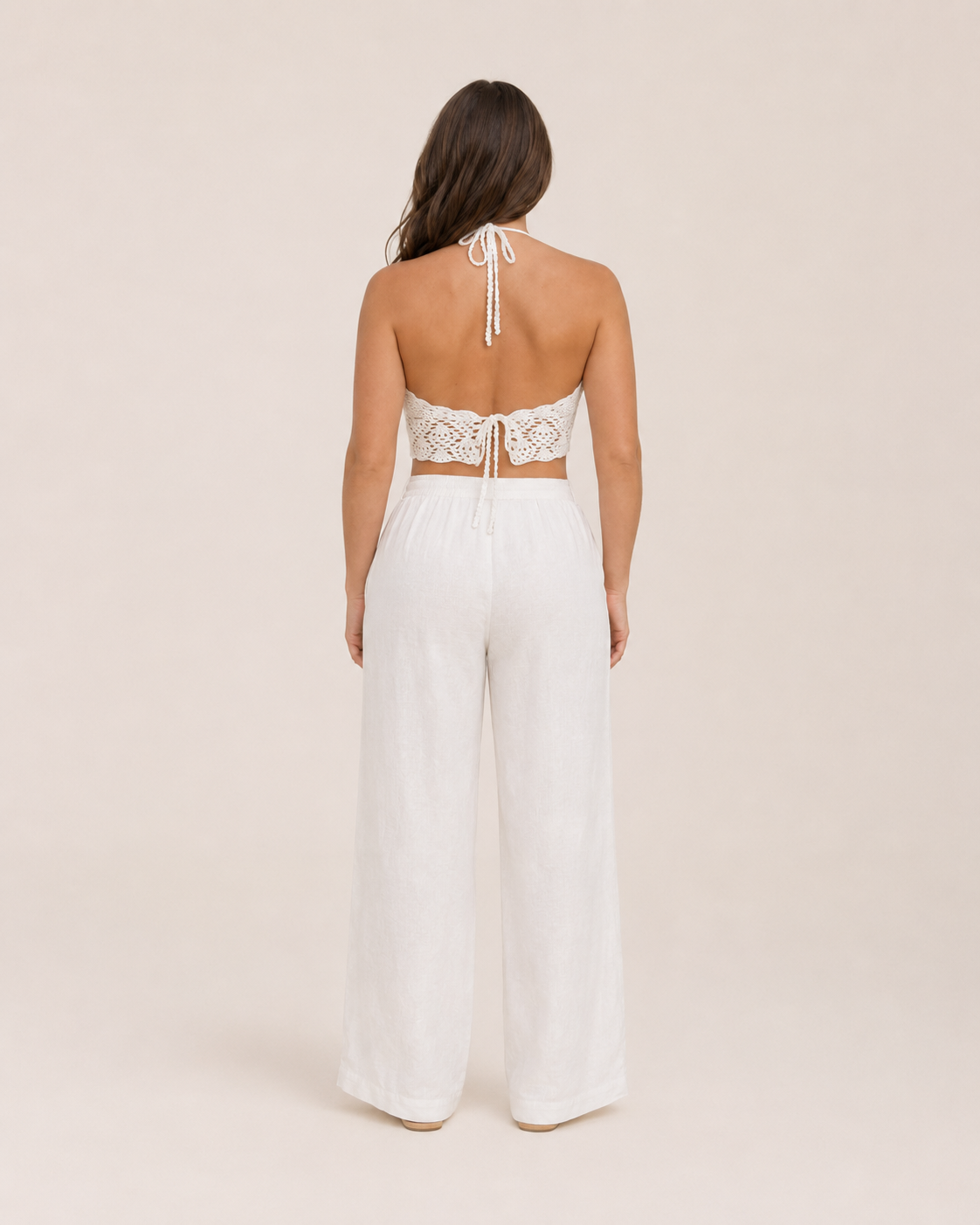 Koralie - Witte Gehaakte Crop Top Met Halterbanden
