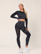 Kylia - Naadloze Sportset Met Legging En Mesh-Details