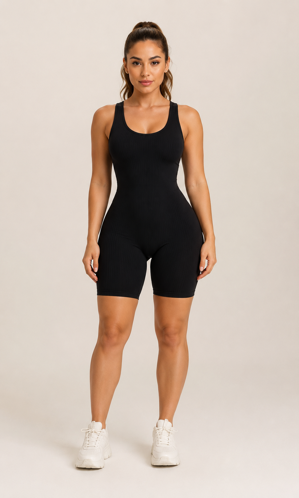 Kira - Naadloze Yoga Jumpsuit Met Ribstructuur En Gevoerde Bandjes