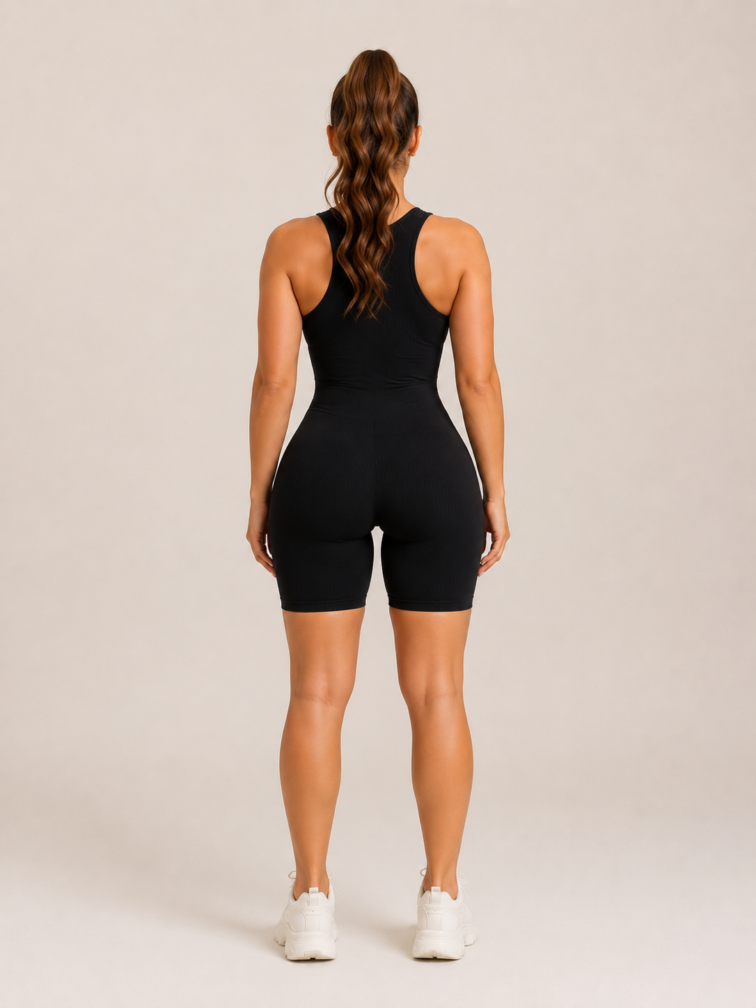Kira - Naadloze Yoga Jumpsuit Met Ribstructuur En Gevoerde Bandjes