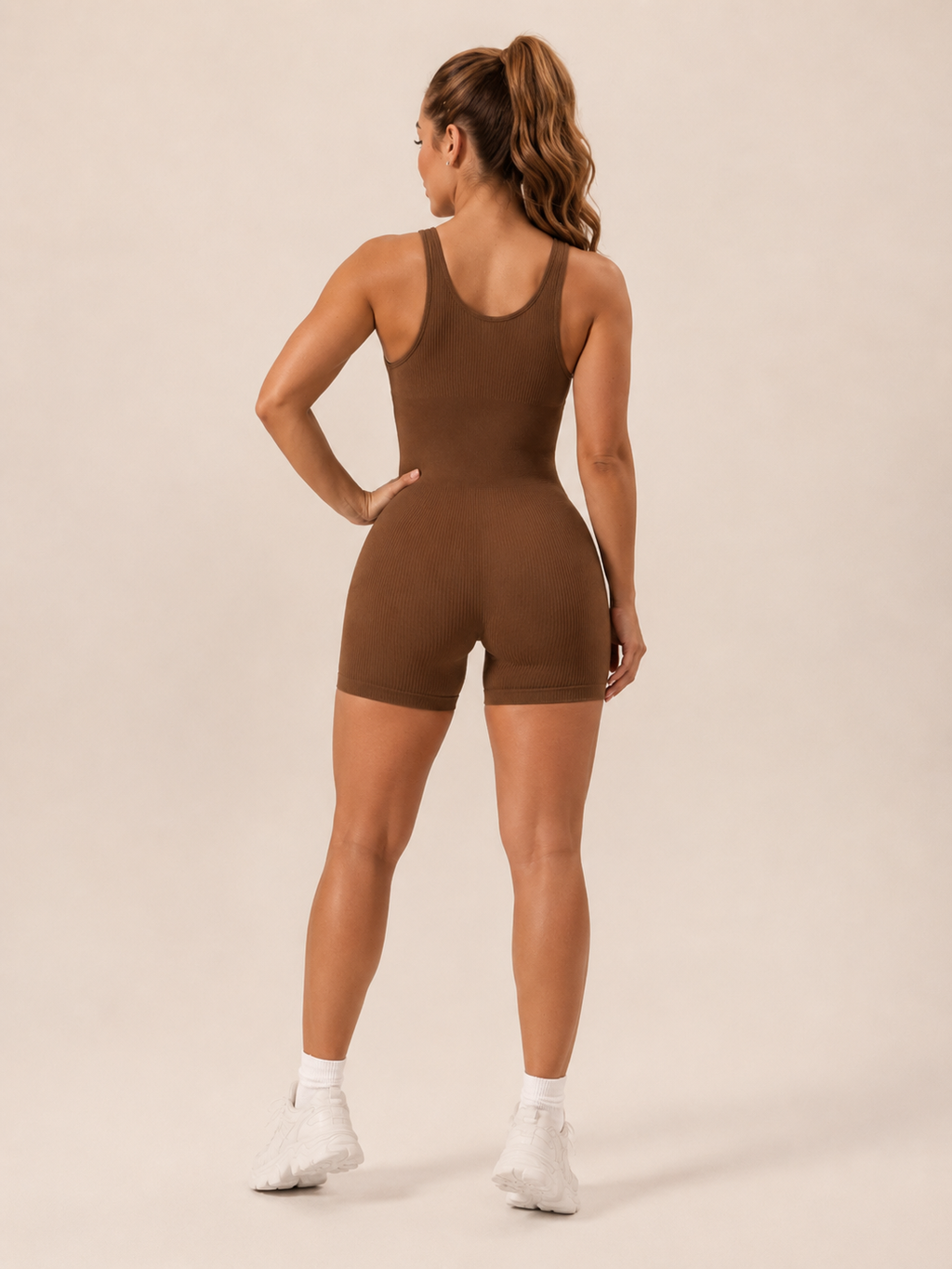 Kira - Naadloze Yoga Jumpsuit Met Ribstructuur En Gevoerde Bandjes