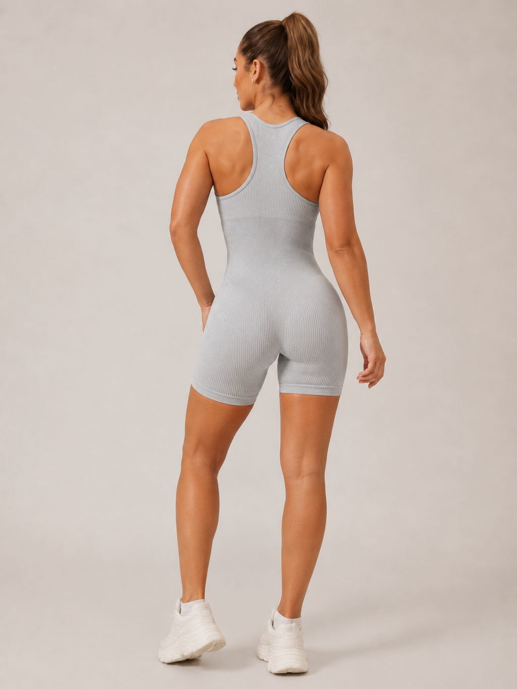 Kira - Naadloze Yoga Jumpsuit Met Ribstructuur En Gevoerde Bandjes