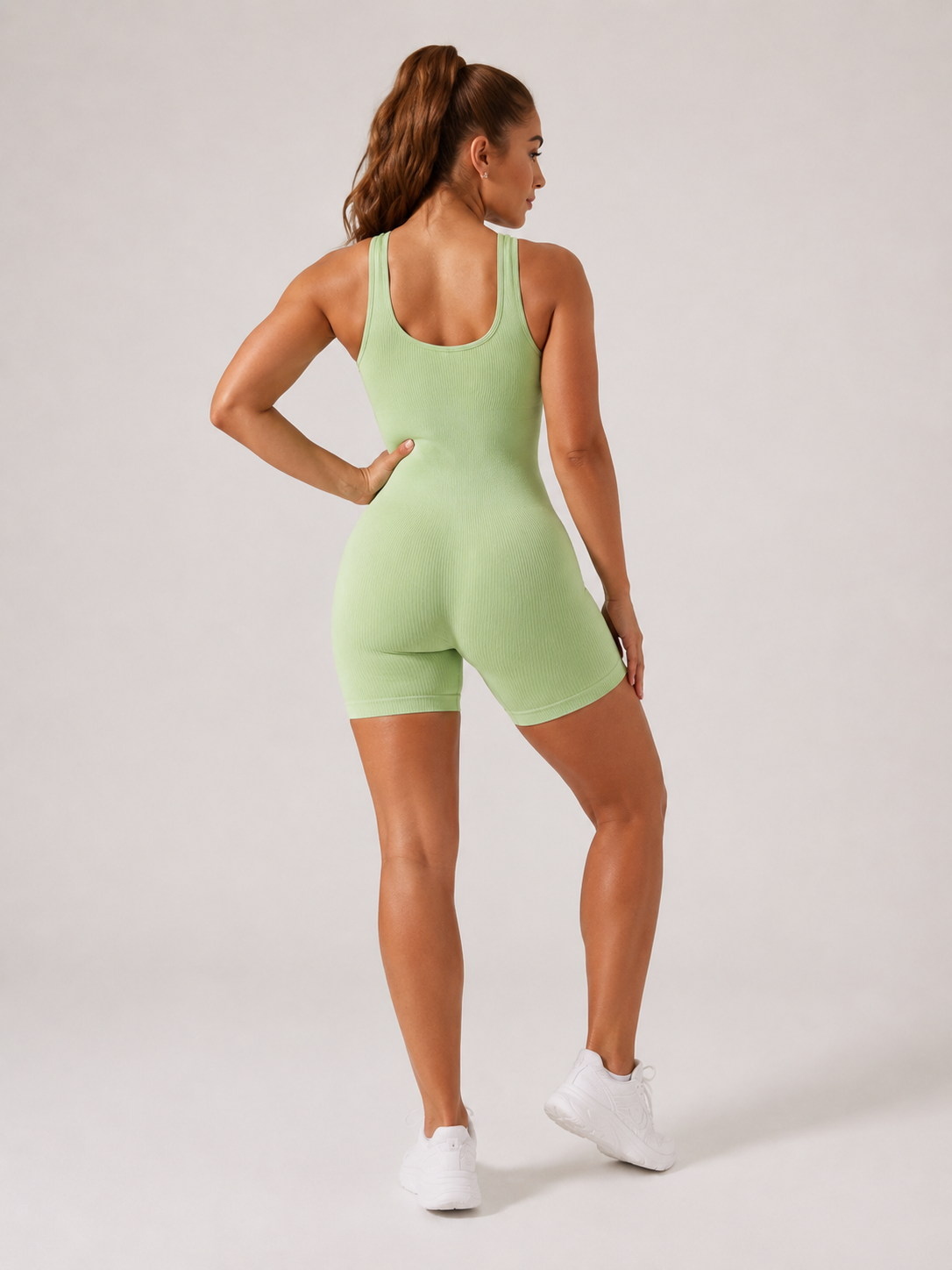 Kira - Naadloze Yoga Jumpsuit Met Ribstructuur En Gevoerde Bandjes