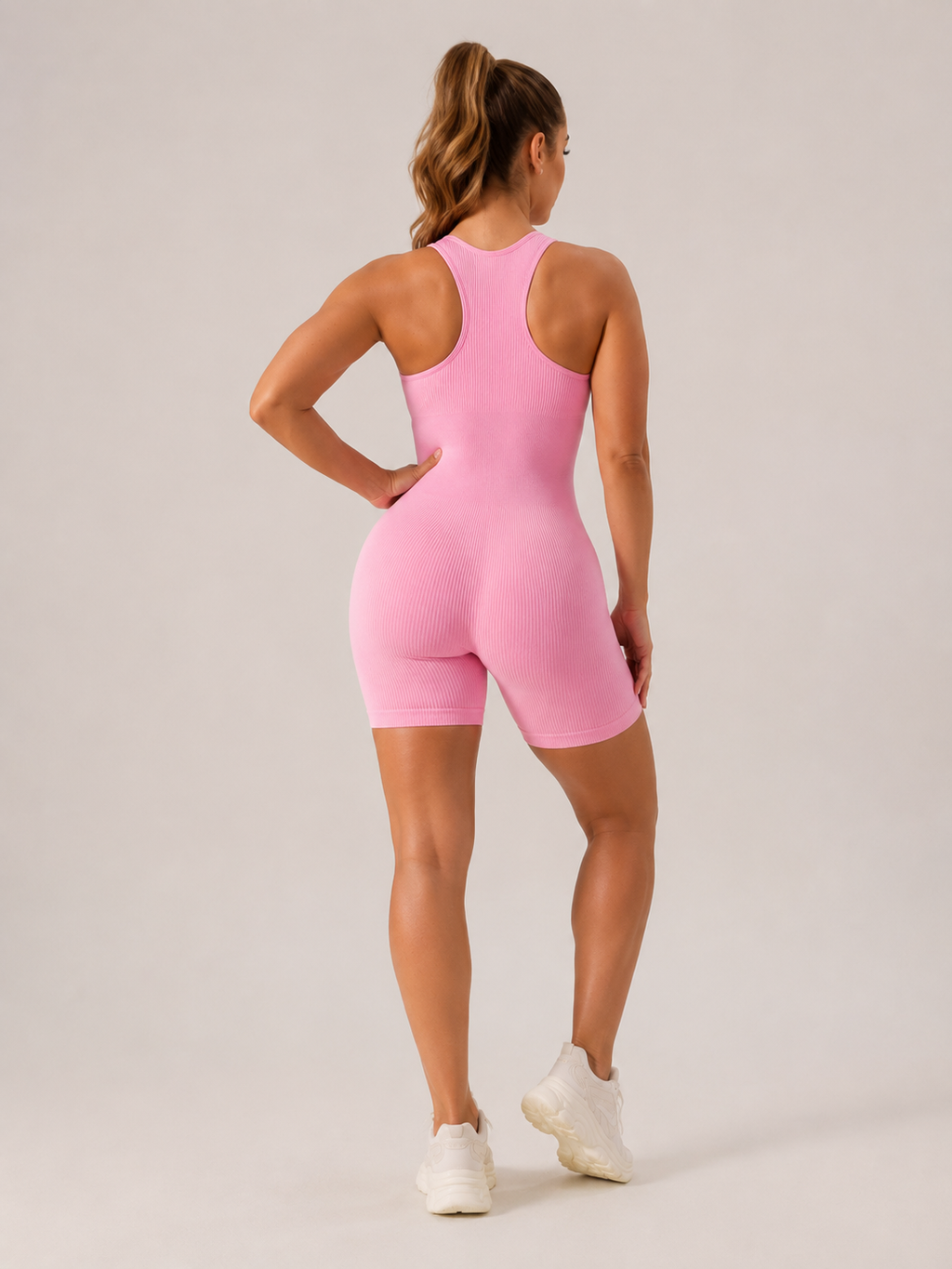 Kira - Naadloze Yoga Jumpsuit Met Ribstructuur En Gevoerde Bandjes