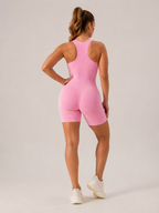 Kira - Naadloze Yoga Jumpsuit Met Ribstructuur En Gevoerde Bandjes