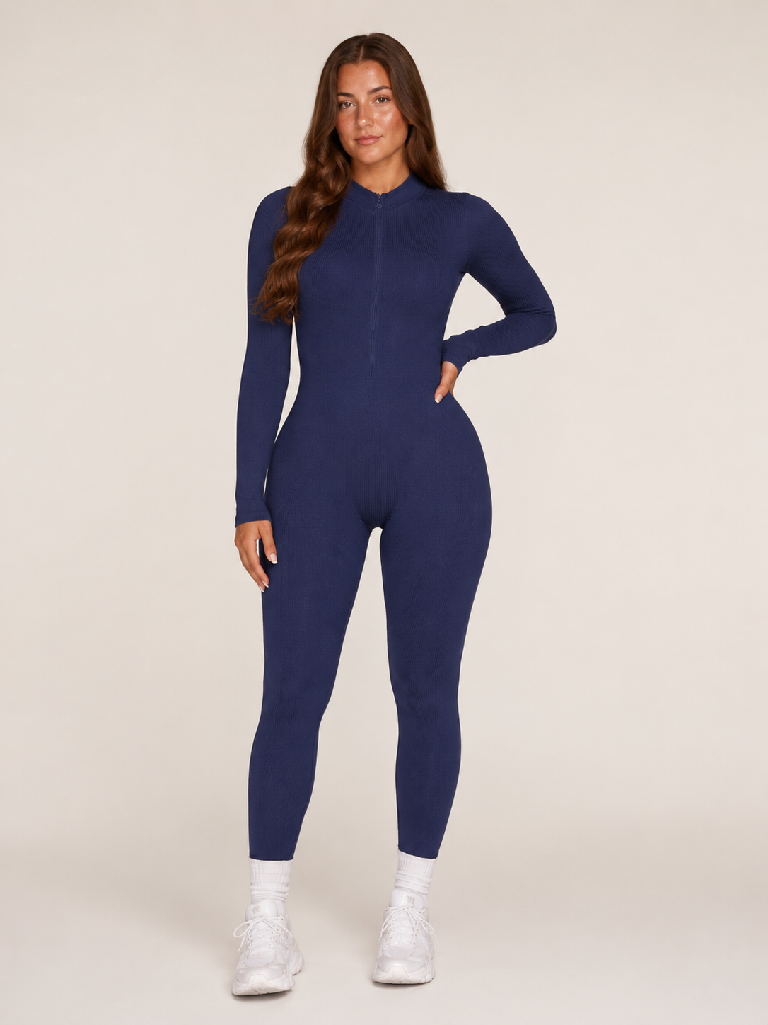 Kaya - Naadloze Sport Jumpsuit Met Rits En Ribstructuur