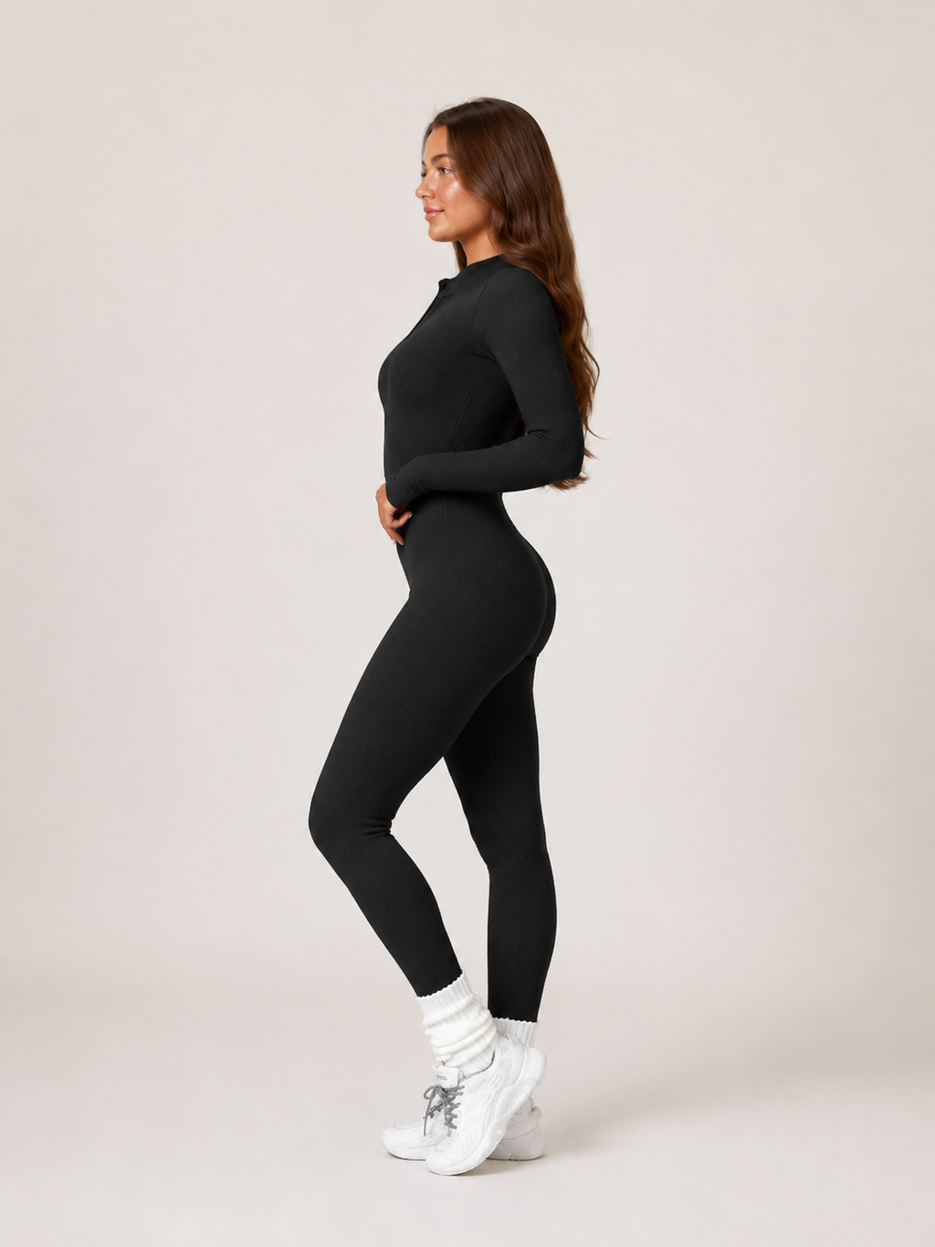 Kaya - Naadloze Sport Jumpsuit Met Rits En Ribstructuur
