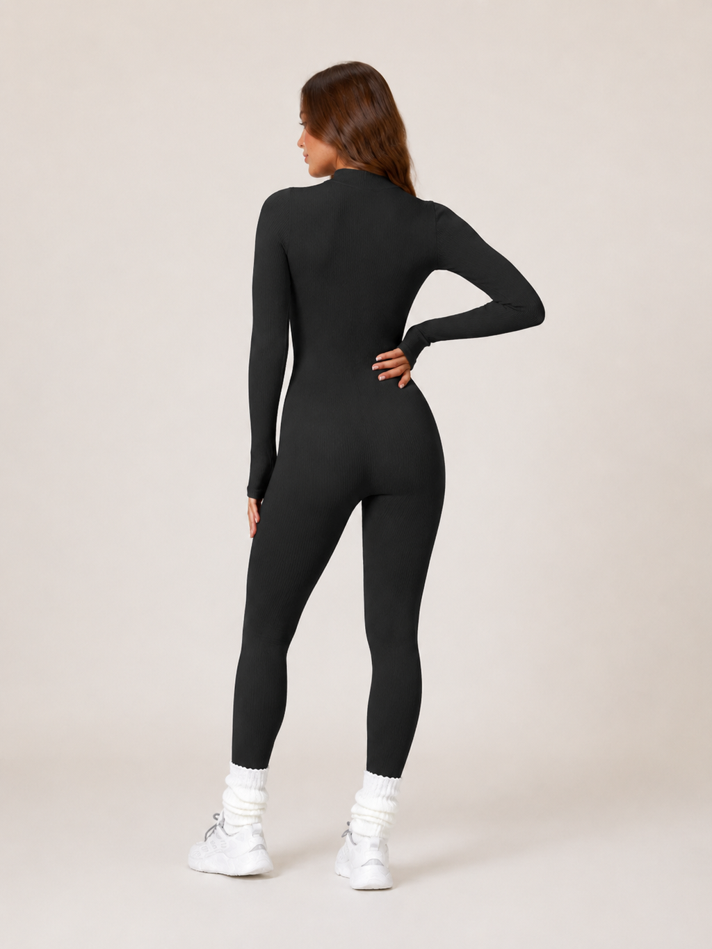 Kaya - Naadloze Sport Jumpsuit Met Rits En Ribstructuur