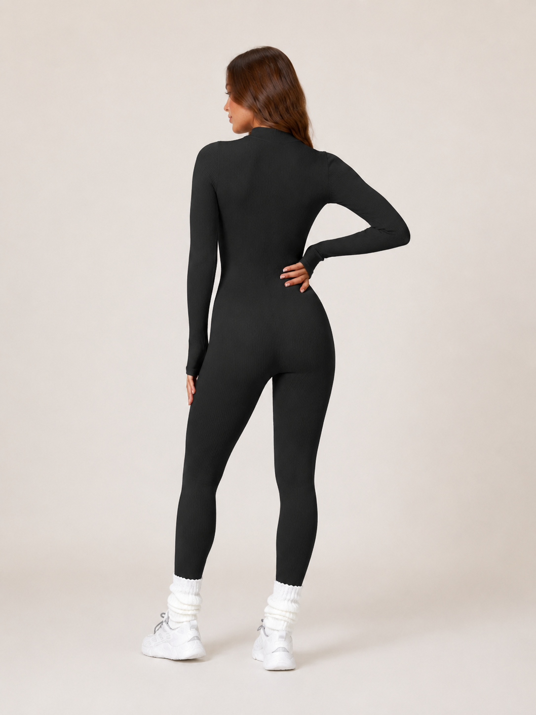 Kaya - Naadloze Sport Jumpsuit Met Rits En Ribstructuur