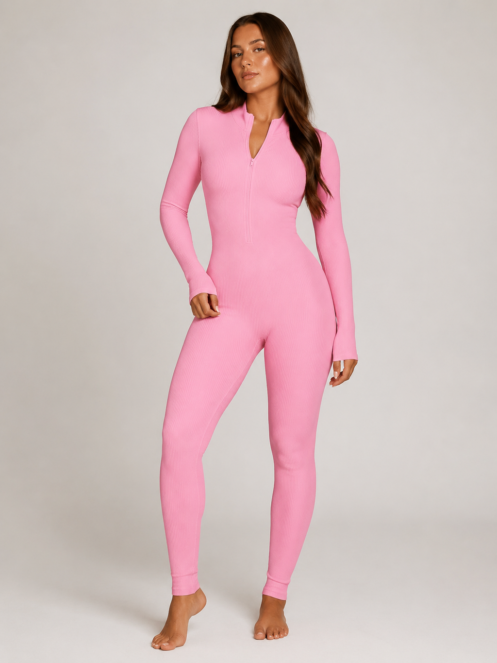 Kaya - Naadloze Sport Jumpsuit Met Rits En Ribstructuur