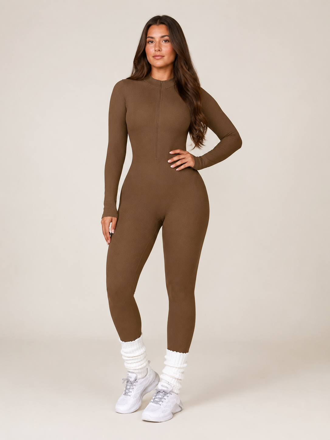 Kaya - Naadloze Sport Jumpsuit Met Rits En Ribstructuur