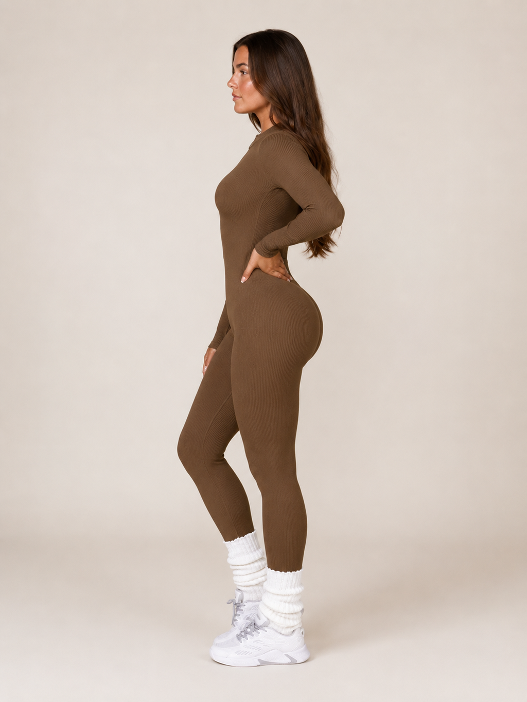 Kaya - Naadloze Sport Jumpsuit Met Rits En Ribstructuur