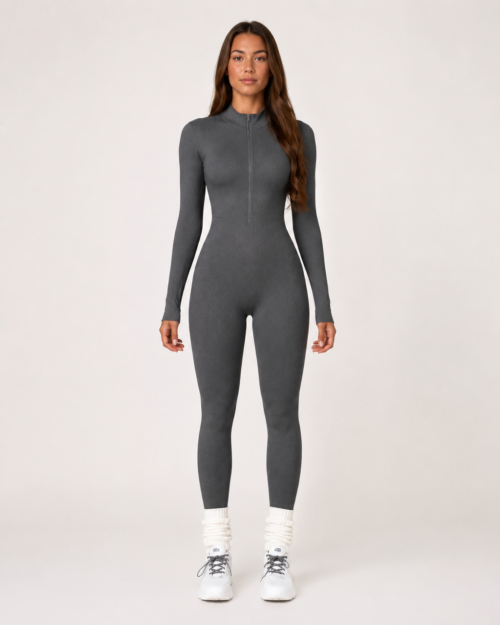 Kaya - Naadloze Sport Jumpsuit Met Rits En Ribstructuur