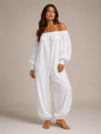 Tiana - Dames Jumpsuit Met Blote Schouders En Lantaarnmouwen