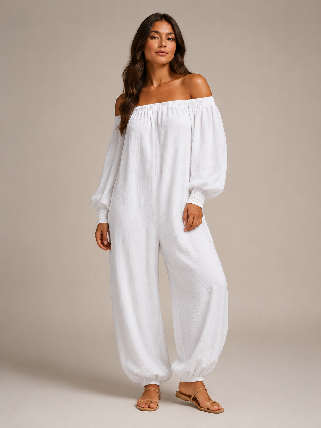 Tiana - Dames Jumpsuit Met Blote Schouders En Lantaarnmouwen