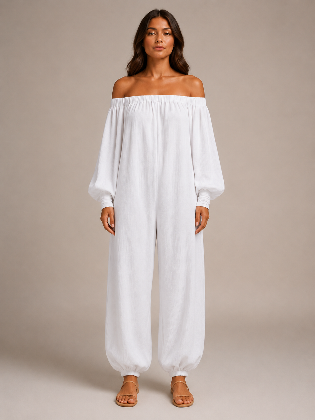 Tiana - Dames Jumpsuit Met Blote Schouders En Lantaarnmouwen