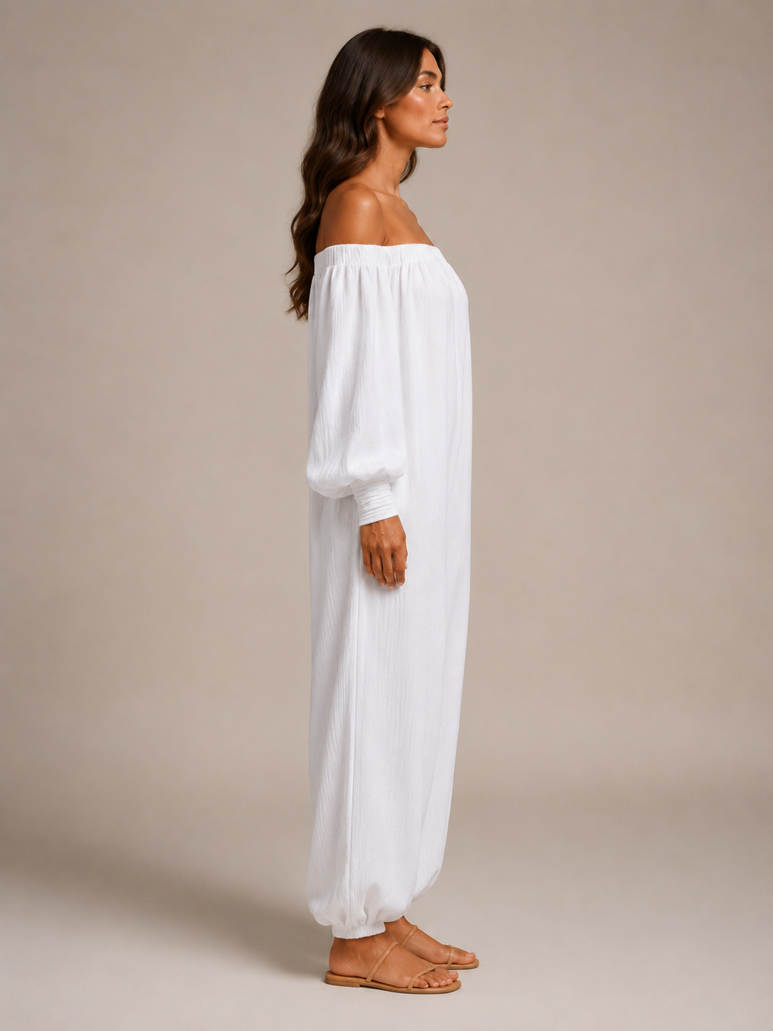 Tiana - Dames Jumpsuit Met Blote Schouders En Lantaarnmouwen