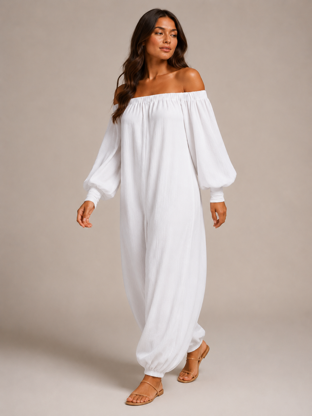 Tiana - Dames Jumpsuit Met Blote Schouders En Lantaarnmouwen