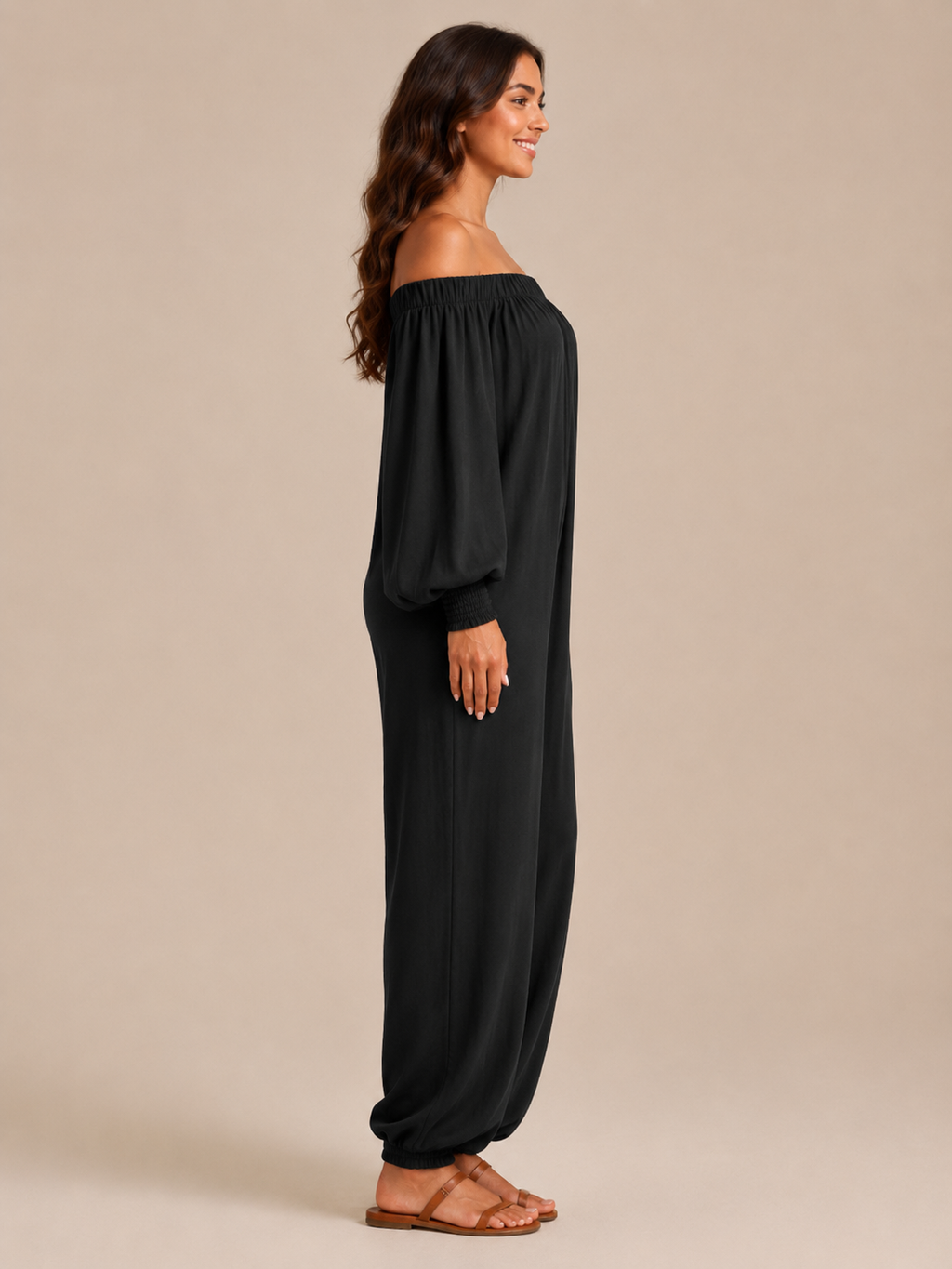 Tiana - Dames Jumpsuit Met Blote Schouders En Lantaarnmouwen