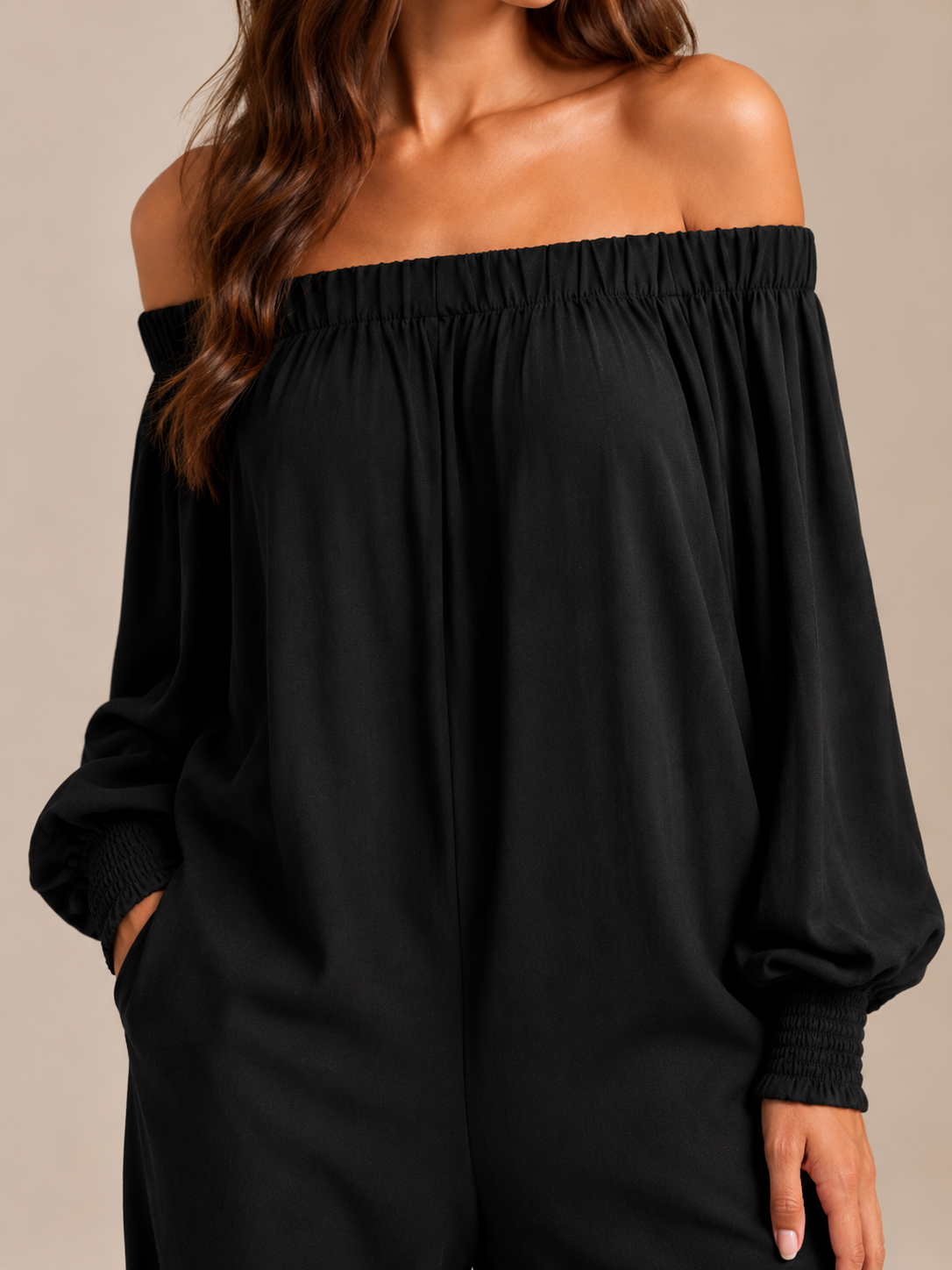 Tiana - Dames Jumpsuit Met Blote Schouders En Lantaarnmouwen