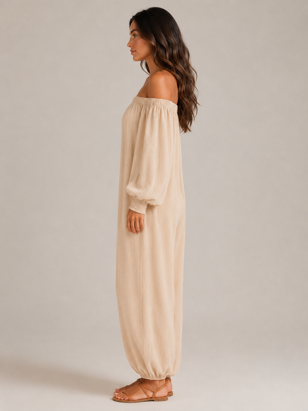 Tiana - Dames Jumpsuit Met Blote Schouders En Lantaarnmouwen