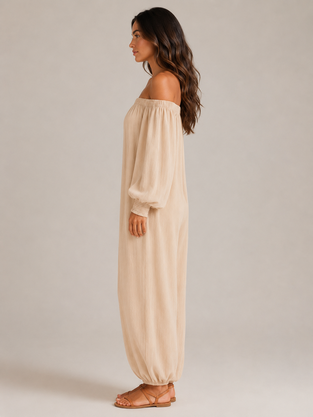 Tiana - Dames Jumpsuit Met Blote Schouders En Lantaarnmouwen