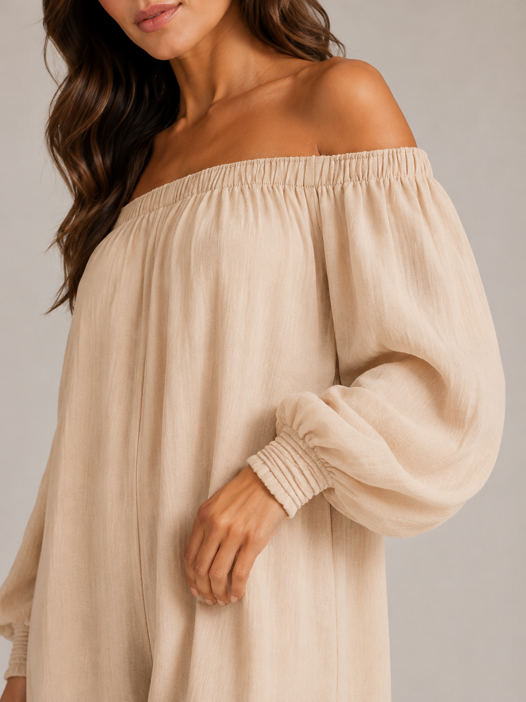 Tiana - Dames Jumpsuit Met Blote Schouders En Lantaarnmouwen