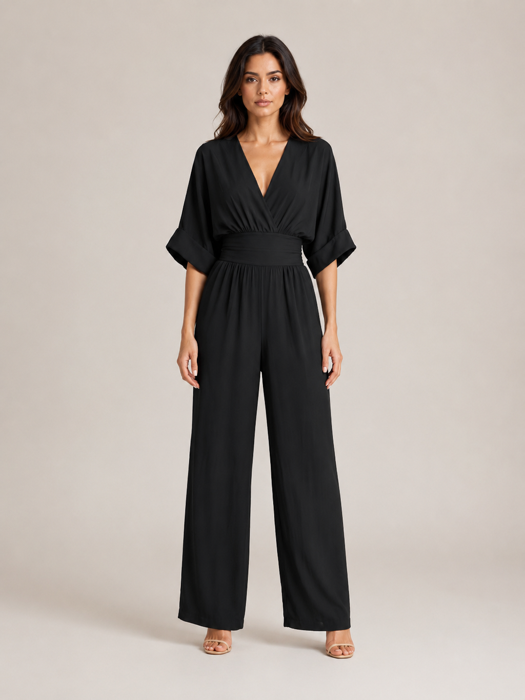 Thylane - Dames Jumpsuit Met Geplooide Taille En Wijde Pijpen