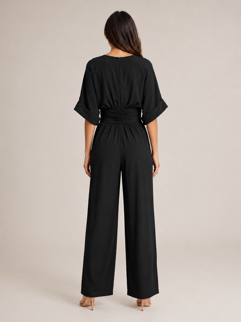 Thylane - Dames Jumpsuit Met Geplooide Taille En Wijde Pijpen