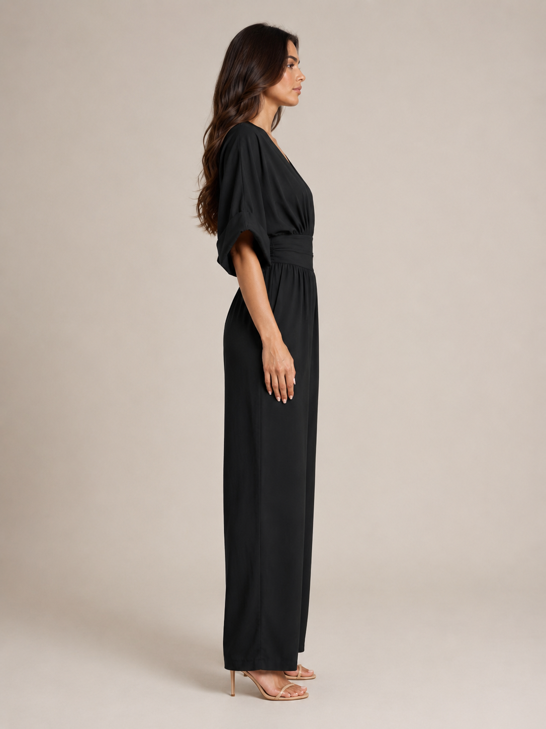 Thylane - Dames Jumpsuit Met Geplooide Taille En Wijde Pijpen
