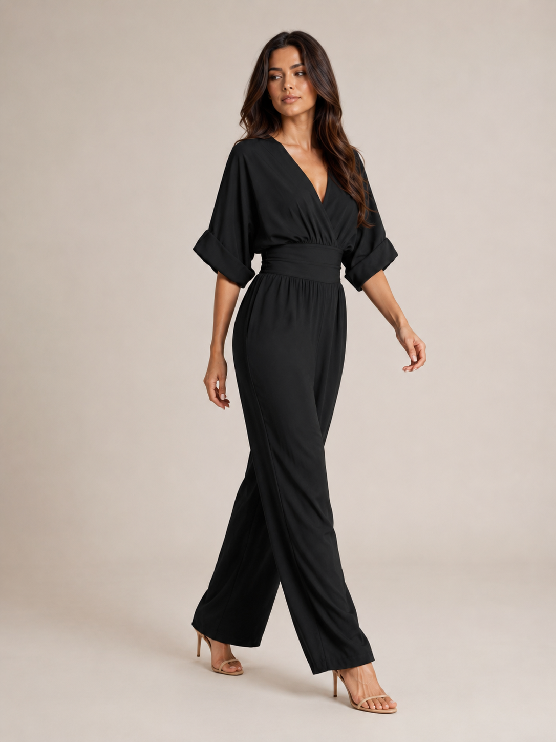 Thylane - Dames Jumpsuit Met Geplooide Taille En Wijde Pijpen