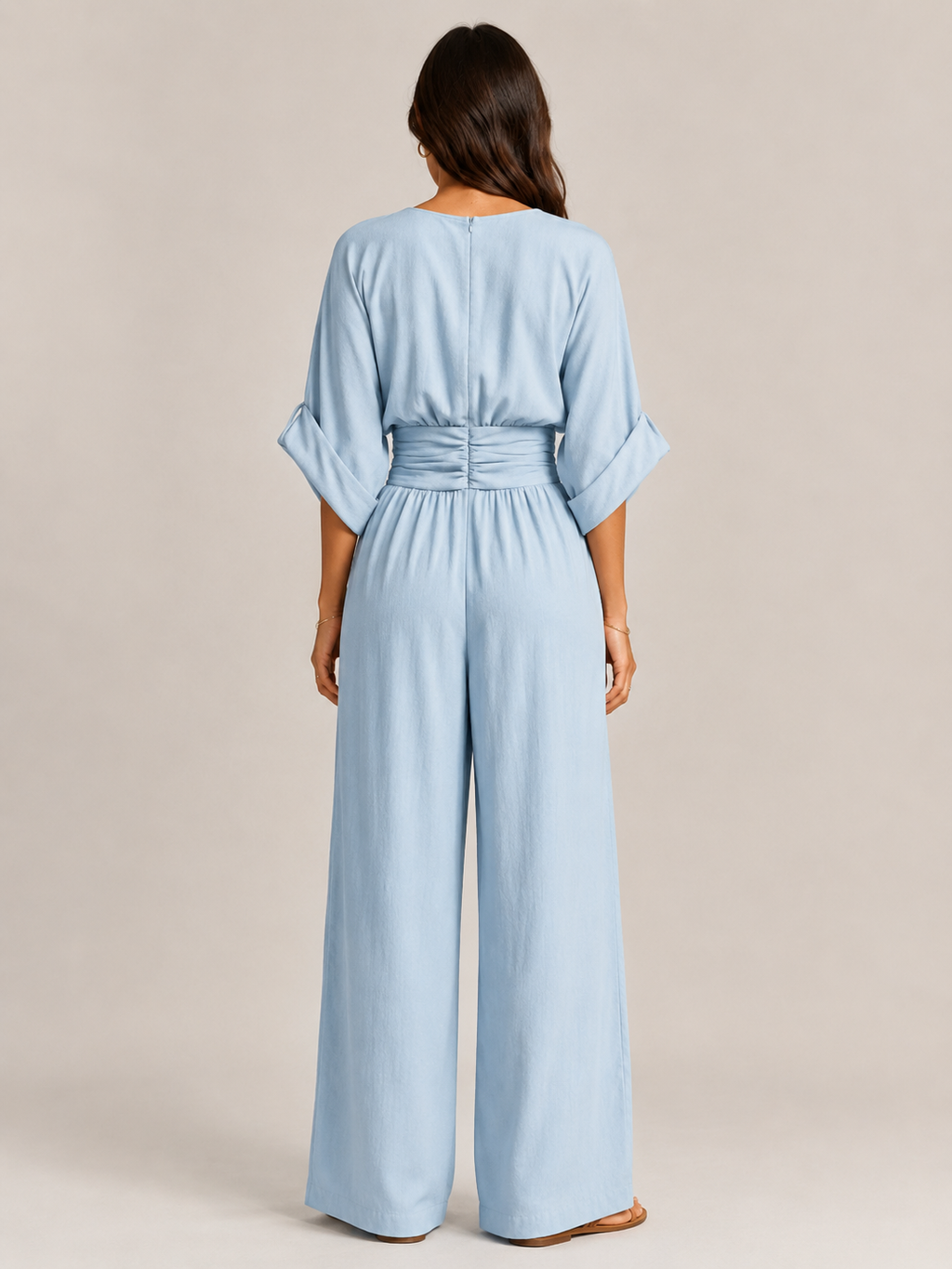 Thylane - Dames Jumpsuit Met Geplooide Taille En Wijde Pijpen