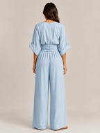 Thylane - Dames Jumpsuit Met Geplooide Taille En Wijde Pijpen