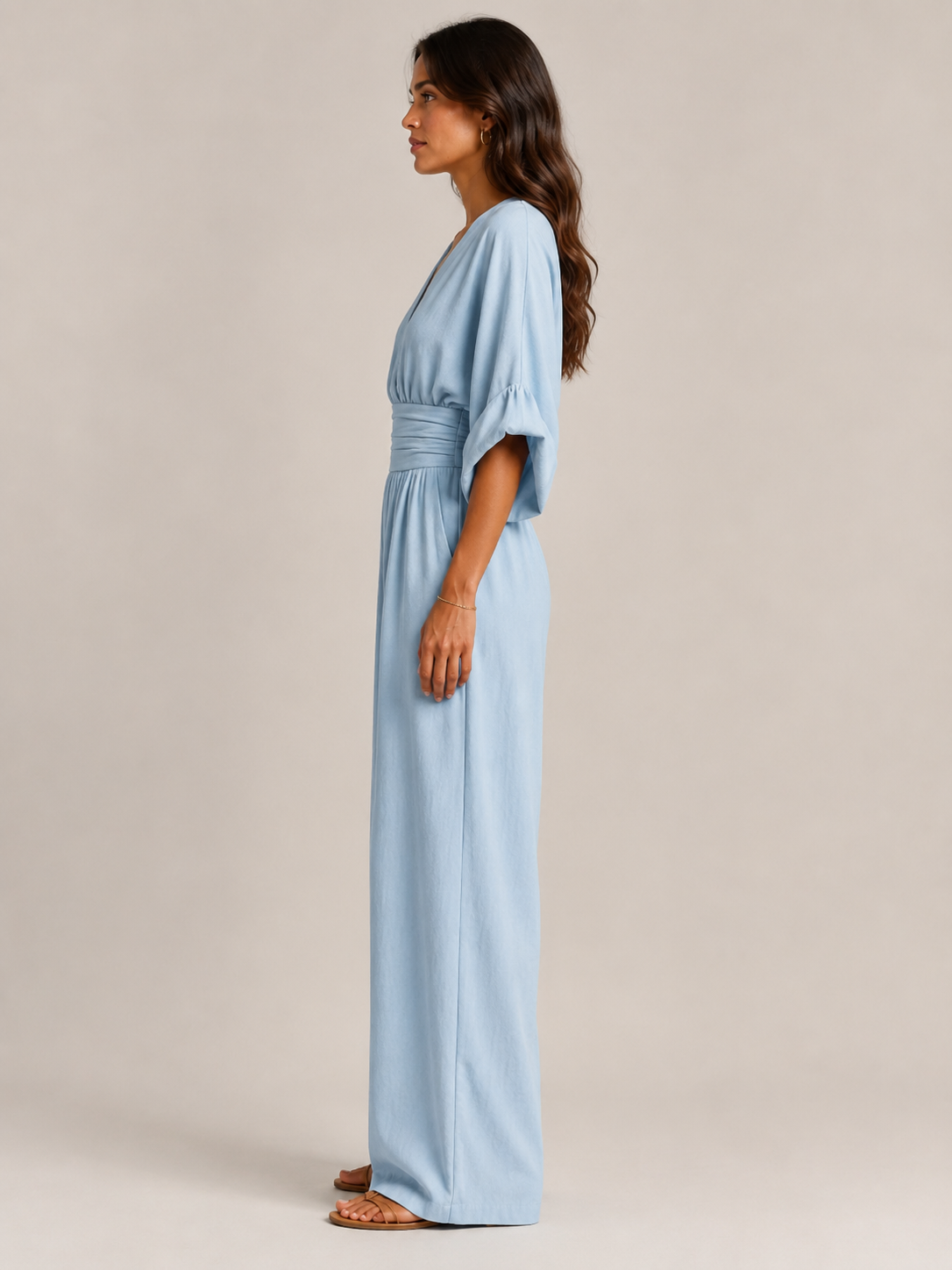 Thylane - Dames Jumpsuit Met Geplooide Taille En Wijde Pijpen