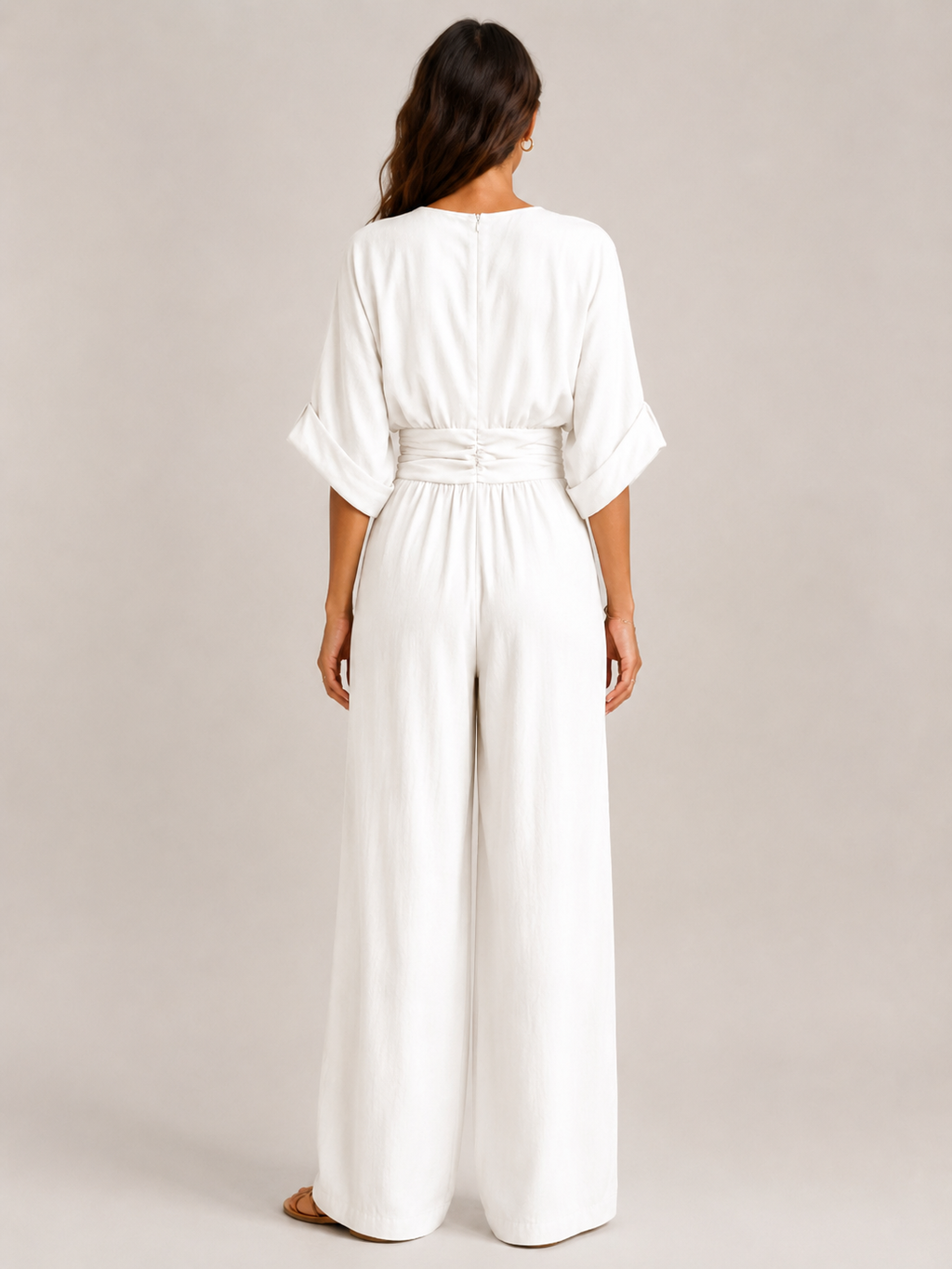 Thylane - Dames Jumpsuit Met Geplooide Taille En Wijde Pijpen