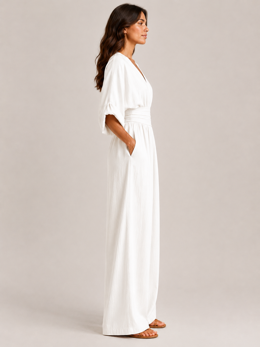 Thylane - Dames Jumpsuit Met Geplooide Taille En Wijde Pijpen