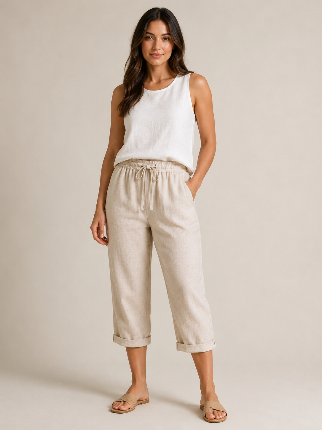 Tirza - Damesculotte met elastische taille en wijde pijpen
