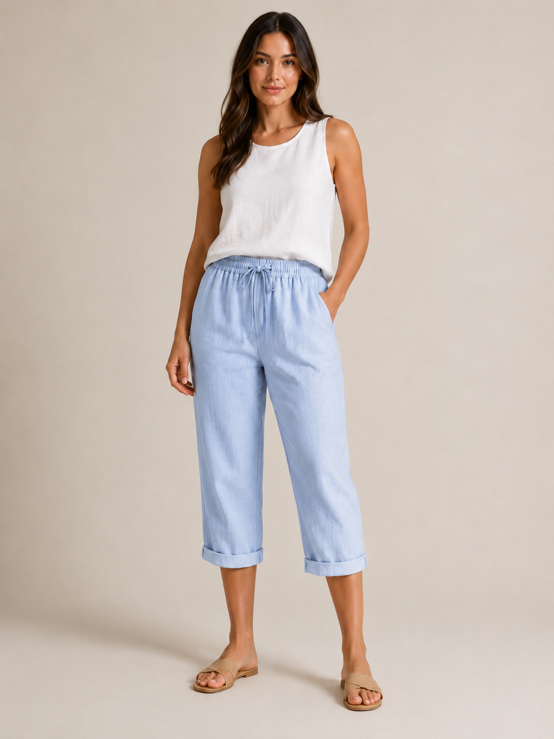 Tirza - Damesculotte met elastische taille en wijde pijpen