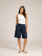 Korte, losse shorts met hoge taille voor dames van katoen en linnen