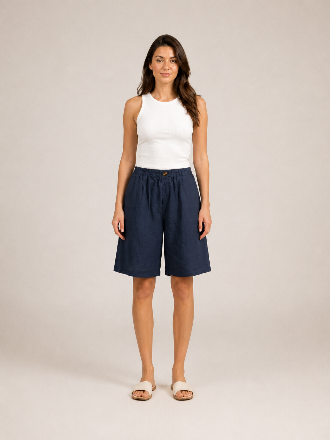 Korte, losse shorts met hoge taille voor dames van katoen en linnen