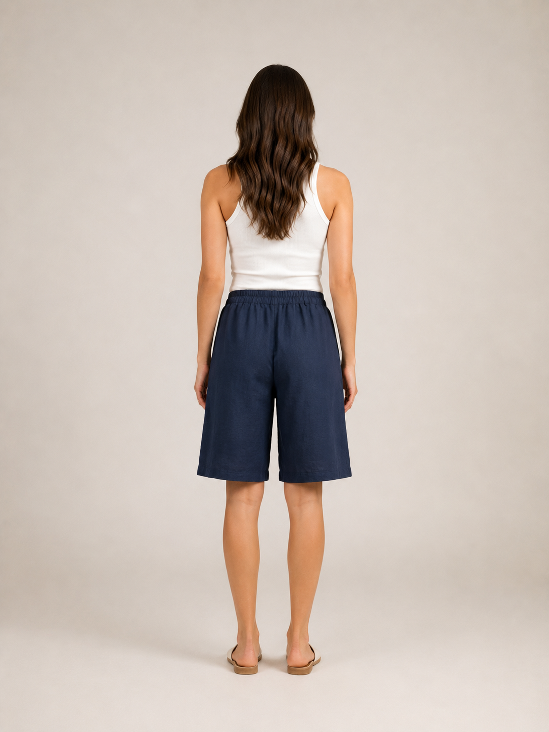 Korte, losse shorts met hoge taille voor dames van katoen en linnen