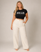 Joya - Zwart Crop T-shirt met Witte Tekstprint