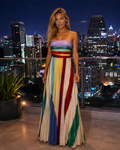 Kiona - Meerkleurige Strapless Maxi-jurk Met Verticale Strepen