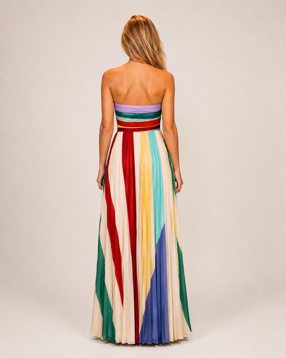 Kiona - Meerkleurige Strapless Maxi-jurk Met Verticale Strepen