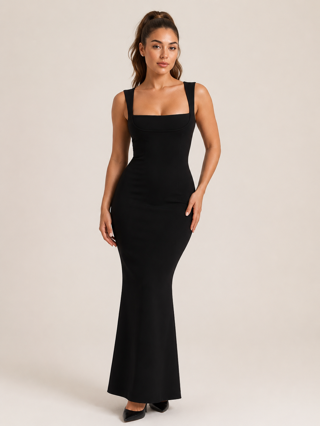 Kalina - Stretch Maxi-jurk Met Brede Schouderbanden