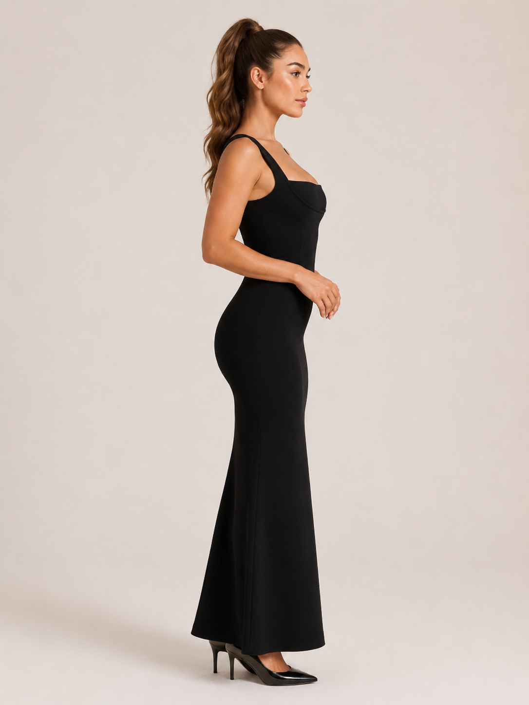 Kalina - Stretch Maxi-jurk Met Brede Schouderbanden