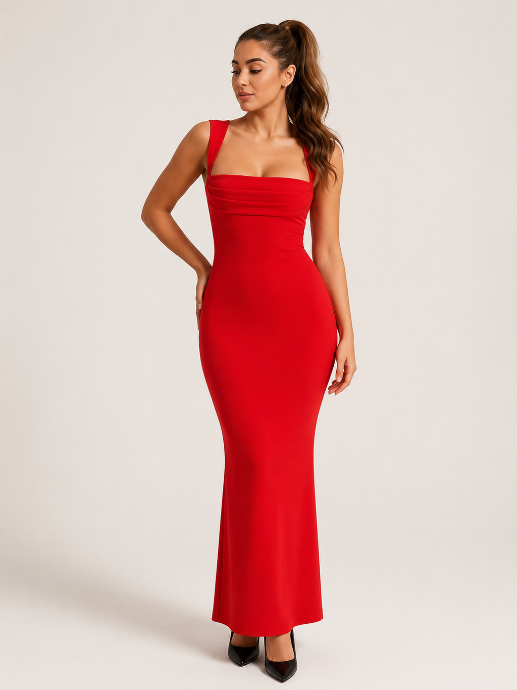 Kalina - Stretch Maxi-jurk Met Brede Schouderbanden