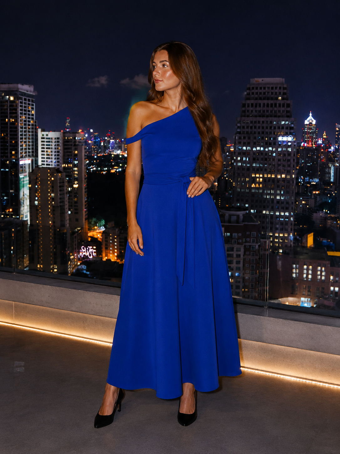 Kassia - Maxi-jurk Met Tailleaccent En Asymmetrisch Ontwerp
