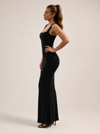 Kyria - Glitter Maxi-jurk Met Open Rug En Vierkante Halslijn