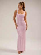 Kyria - Glitter Maxi-jurk Met Open Rug En Vierkante Halslijn